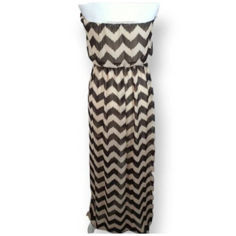 FASHION MAGAZINE BLACK & TAN STRIPE DRESS SZ.M EUC. - Picture 6 of 7